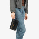 Chanel CC Black Leather Wristlet Bag 24K Gold Hardware