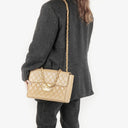 Chanel Jumbo CC Classic Single Flap Maxi Logo Bag Beige Quilted Lambskin 24K Gold-Plated Hardware
