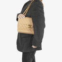 Chanel Jumbo CC Classic Single Flap Maxi Logo Bag Beige Quilted Lambskin 24K Gold-Plated Hardware