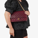 Chanel Vintage Medium Timeless Classic Double Flap Bag Burgundy Quilted Lambskin 24K Gold-Plated Hardware And Mademoiselle Chain