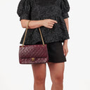 Chanel Vintage Medium Timeless Classic Double Flap Bag Burgundy Quilted Lambskin 24K Gold-Plated Hardware And Mademoiselle Chain