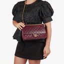 Chanel Vintage Medium Timeless Classic Double Flap Bag Burgundy Quilted Lambskin 24K Gold-Plated Hardware And Mademoiselle Chain