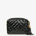 Chanel CC Black Quilted Patent Leather Camera Tassel Bag