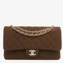 Chanel Vintage Medium Classic Double Flap Bag Brown Jersey Silver-Plated Hardware
