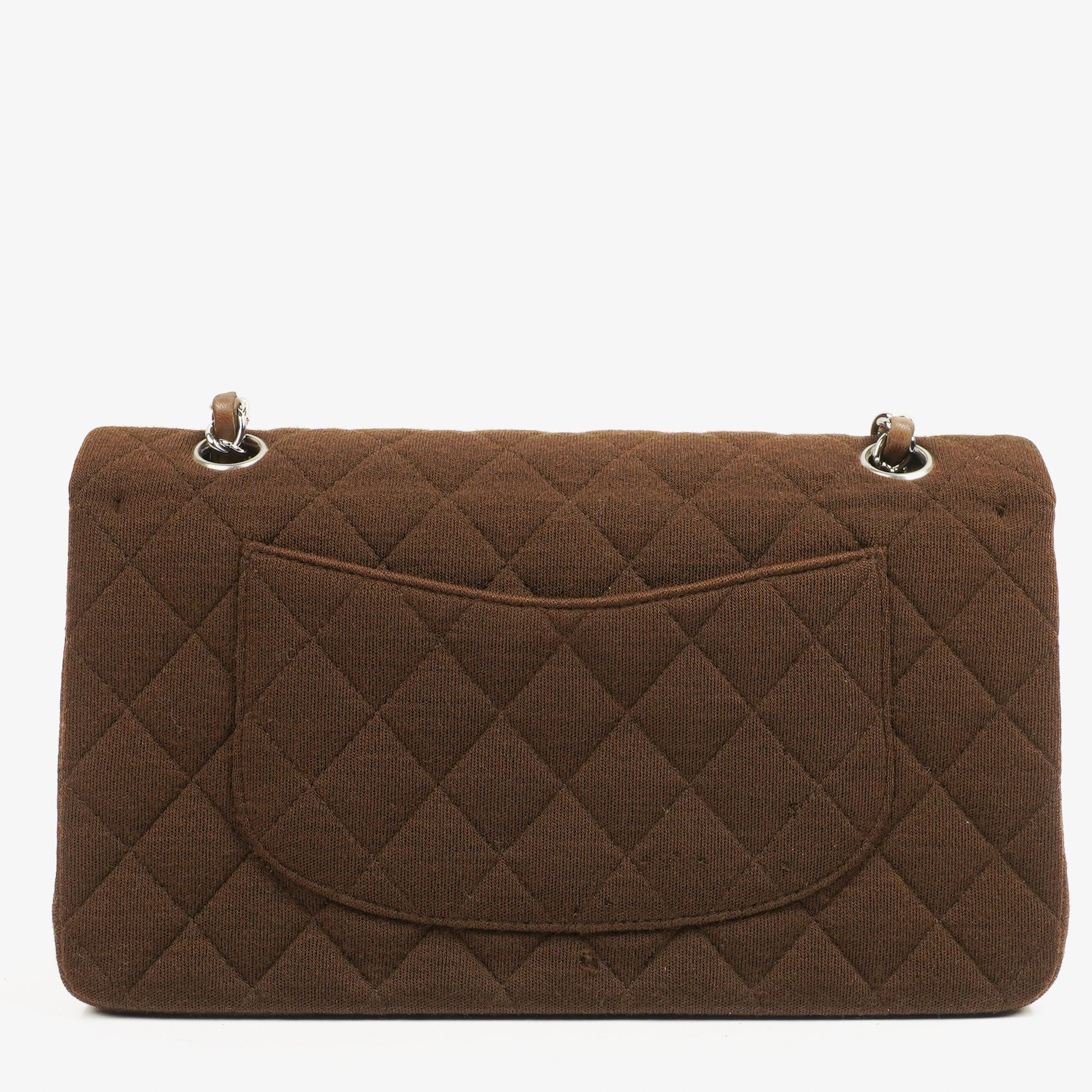 Chanel Vintage Medium Classic Double Flap Bag Brown Jersey Silver-Plated Hardware