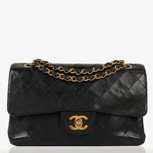 Chanel Vintage Small Classic Double Flap Bag Black Quilted Lambskin 24K Gold-Plated Hardware