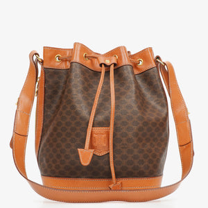 Celine Vintage Macadam Triomphe Brown Drawstring Bucket Bag
