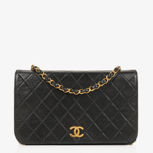 Chanel Classic Full Flap Bag Black Quilted Lambskin 24K Gold-Plated Hardware