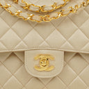 Chanel Small Classic Vintage Double Flap Bag Beige Satin 24K Gold-Plated Hardware