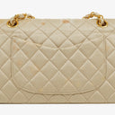 Chanel Small Classic Vintage Double Flap Bag Beige Satin 24K Gold-Plated Hardware