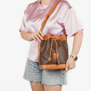 Celine Vintage Macadam Triomphe Brown Drawstring Bucket Bag