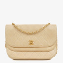 Chanel Classic Half Moon Double Flap Bag In Beige Quilted Lambskin And 24K Gold-Plated Hardware