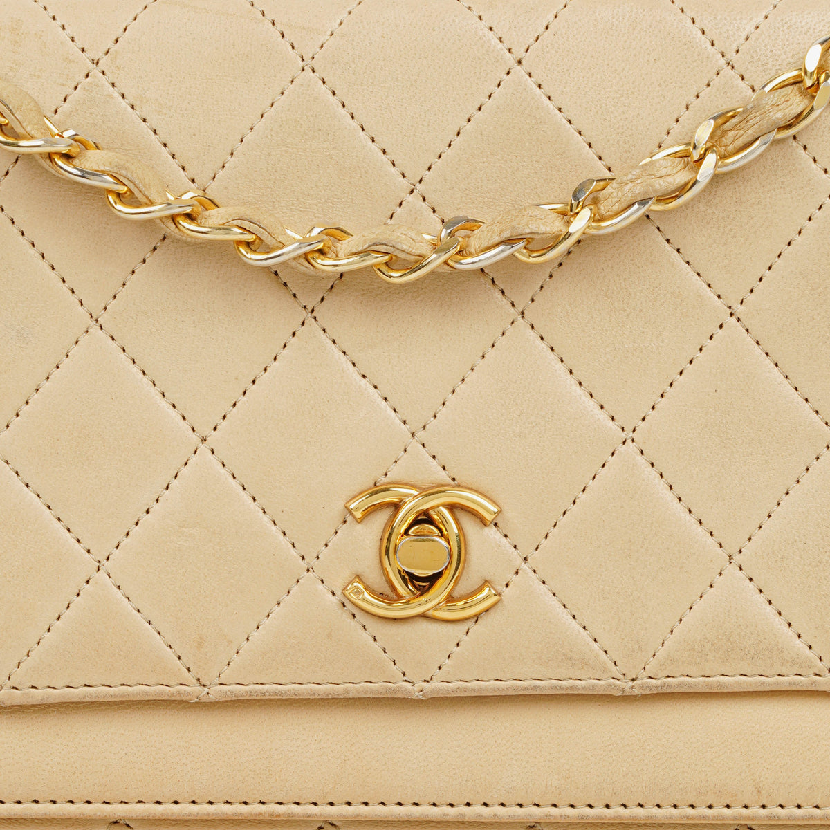 Chanel Classic Half Moon Double Flap Bag In Beige Quilted Lambskin And 24K Gold-Plated Hardware
