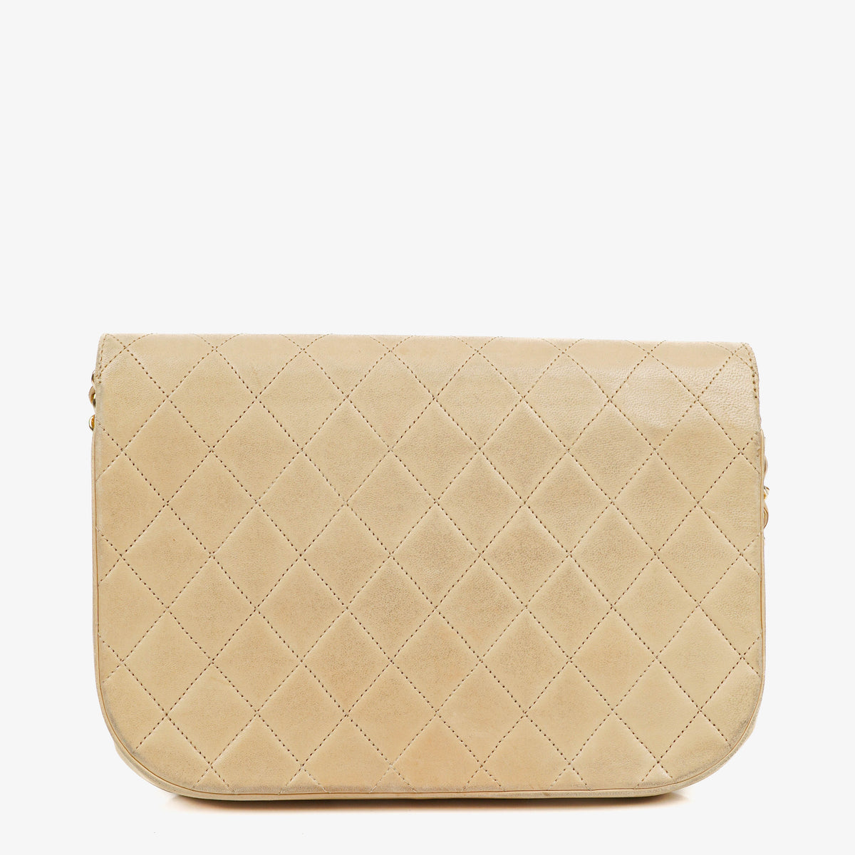 Chanel Classic Half Moon Double Flap Bag In Beige Quilted Lambskin And 24K Gold-Plated Hardware