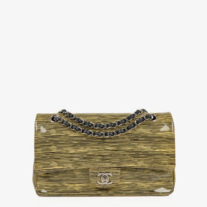Chanel Timeless Classic Double Flap Bag Stripe Patent Leather And Silver-tone Hardware