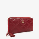 Chanel Double Stitch Tassel Red Leather Zip-Around Long Wallet