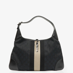 Gucci Black GG Canvas And Leather Jackie Hobo Bag