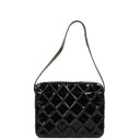 Chanel Borsa a Spalla in Pelle Verniciata Trapuntata Nera con Cuciture a Diamante