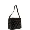 Chanel Borsa a Spalla in Pelle Verniciata Trapuntata Nera con Cuciture a Diamante