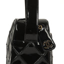 Chanel Borsa a Spalla in Pelle Verniciata Trapuntata Nera con Cuciture a Diamante