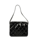 Chanel Borsa a Spalla in Pelle Verniciata Trapuntata Nera con Cuciture a Diamante