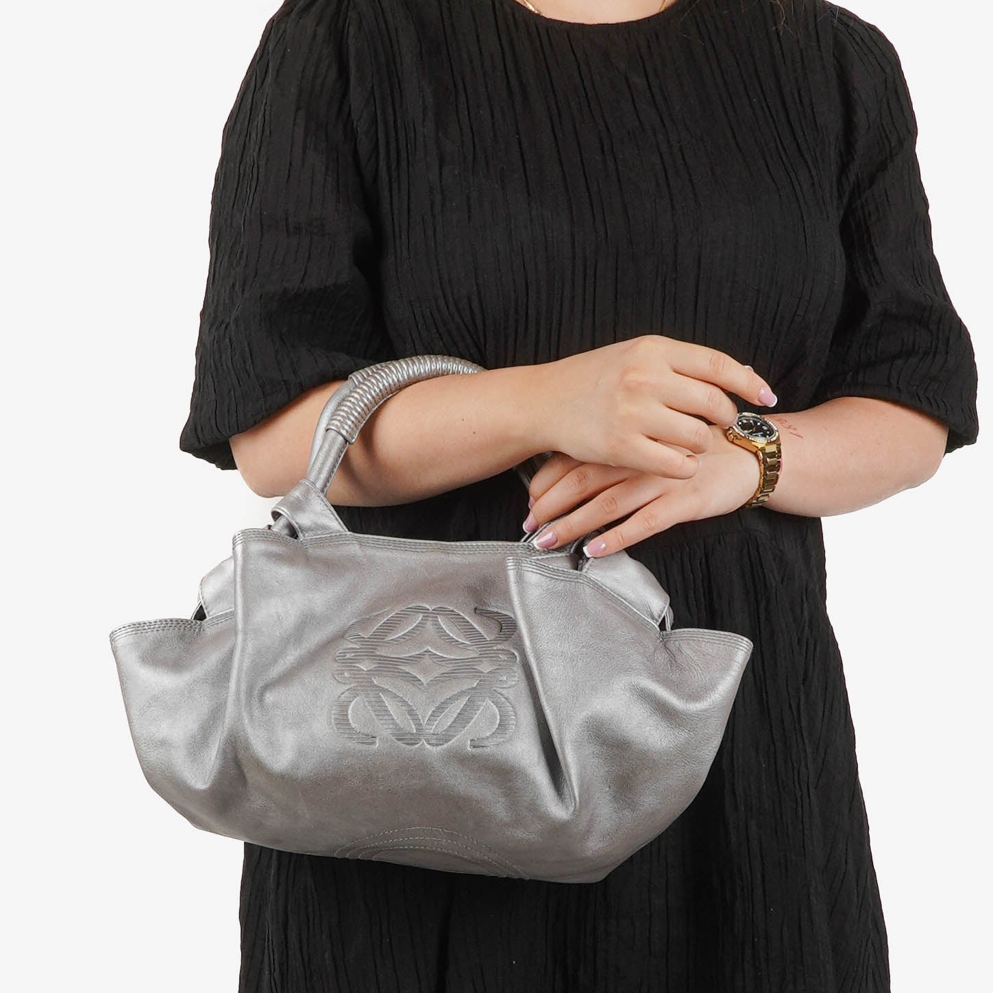 Loewe Silver Aire Nappa Anagram Shoulder Bag
