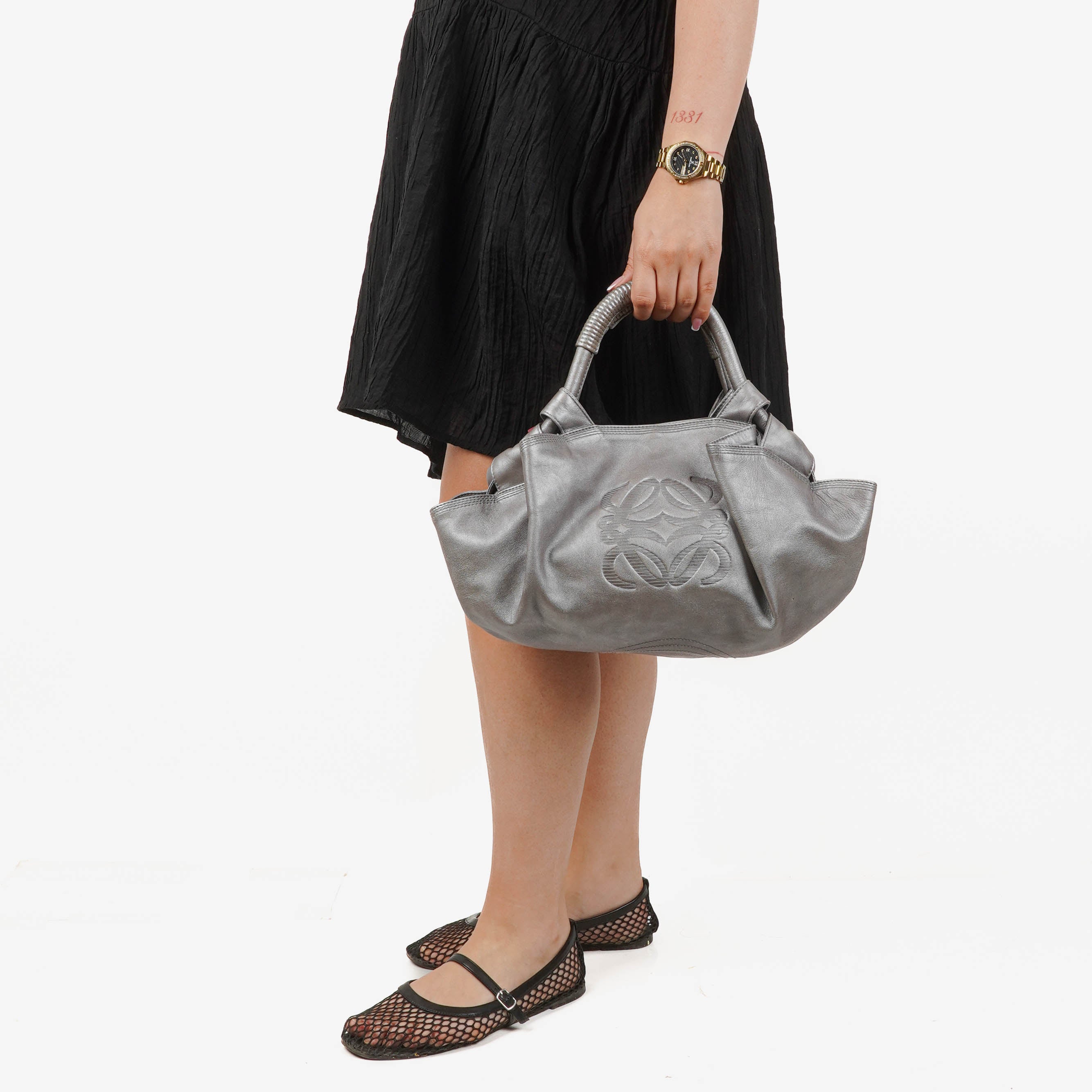 Loewe Silver Aire Nappa Anagram Shoulder Bag
