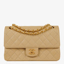 Chanel Medium Classic Vintage Double Flap Bag Beige Quilted Lambskin 24K Gold-Plated Hardware