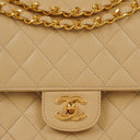 Chanel Medium Classic Vintage Double Flap Bag Beige Quilted Lambskin 24K Gold-Plated Hardware