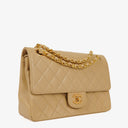 Chanel Medium Classic Vintage Double Flap Bag Beige Quilted Lambskin 24K Gold-Plated Hardware
