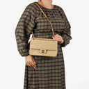 Chanel Medium Classic Vintage Double Flap Bag Beige Quilted Lambskin 24K Gold-Plated Hardware