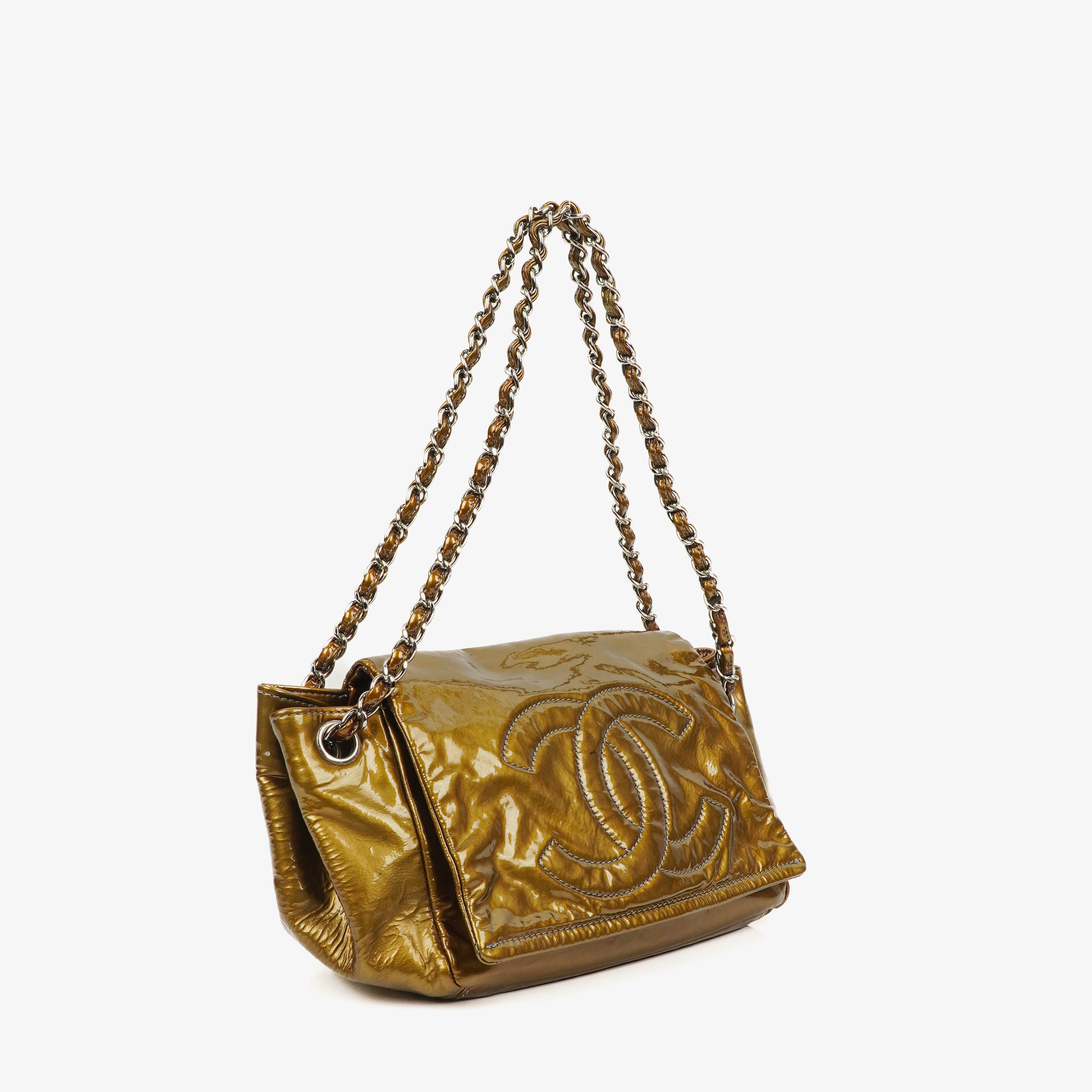 Chanel Akkordeon Lackleder CC Flap Tasche