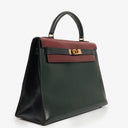 Hermès Kelly 32 Sellier Rouge H, Bleu Marine and Vert Fonce Box Calf Tricolor With Gold Hardware