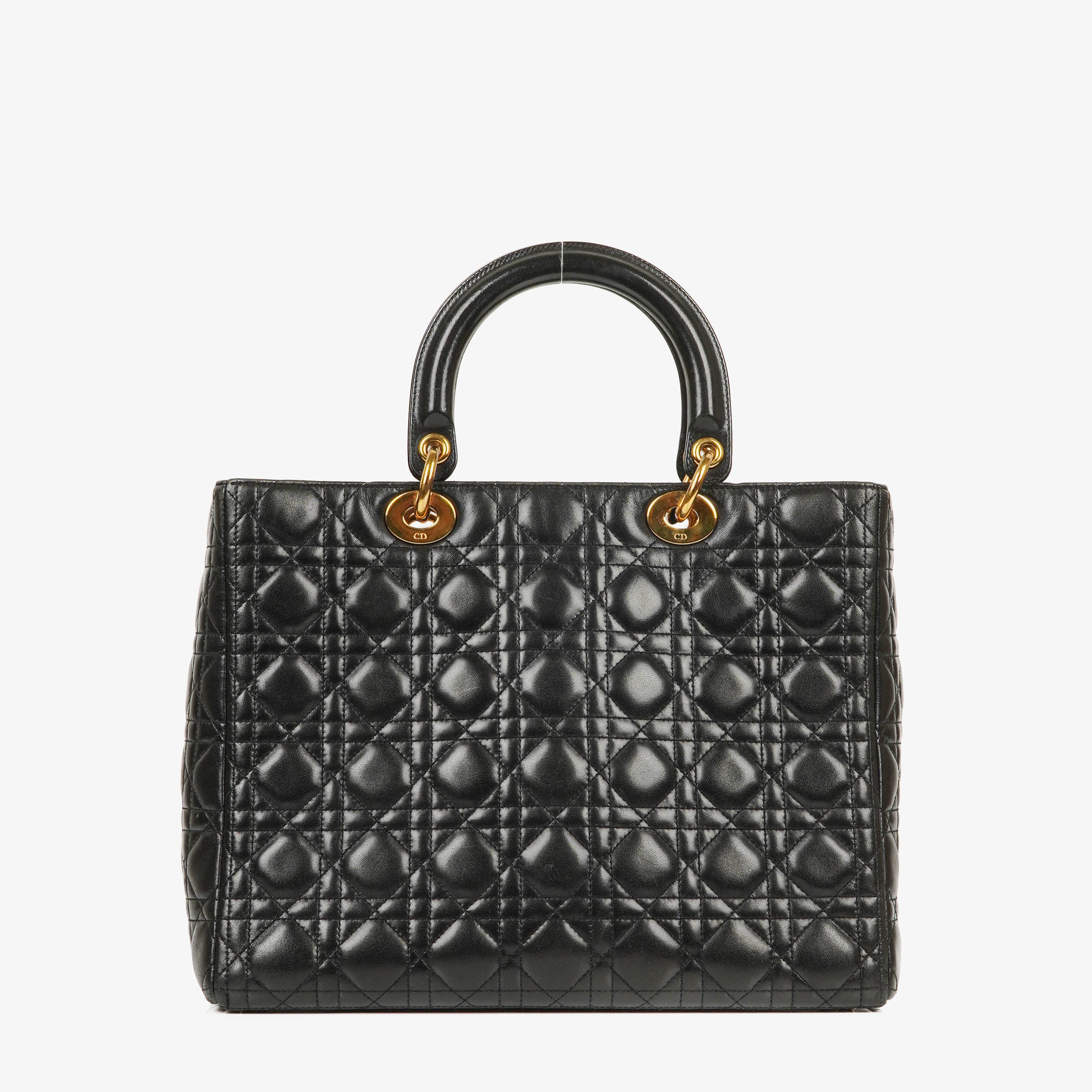 Bolso vintage Lady Dior grande de piel de cordero negra Cannage