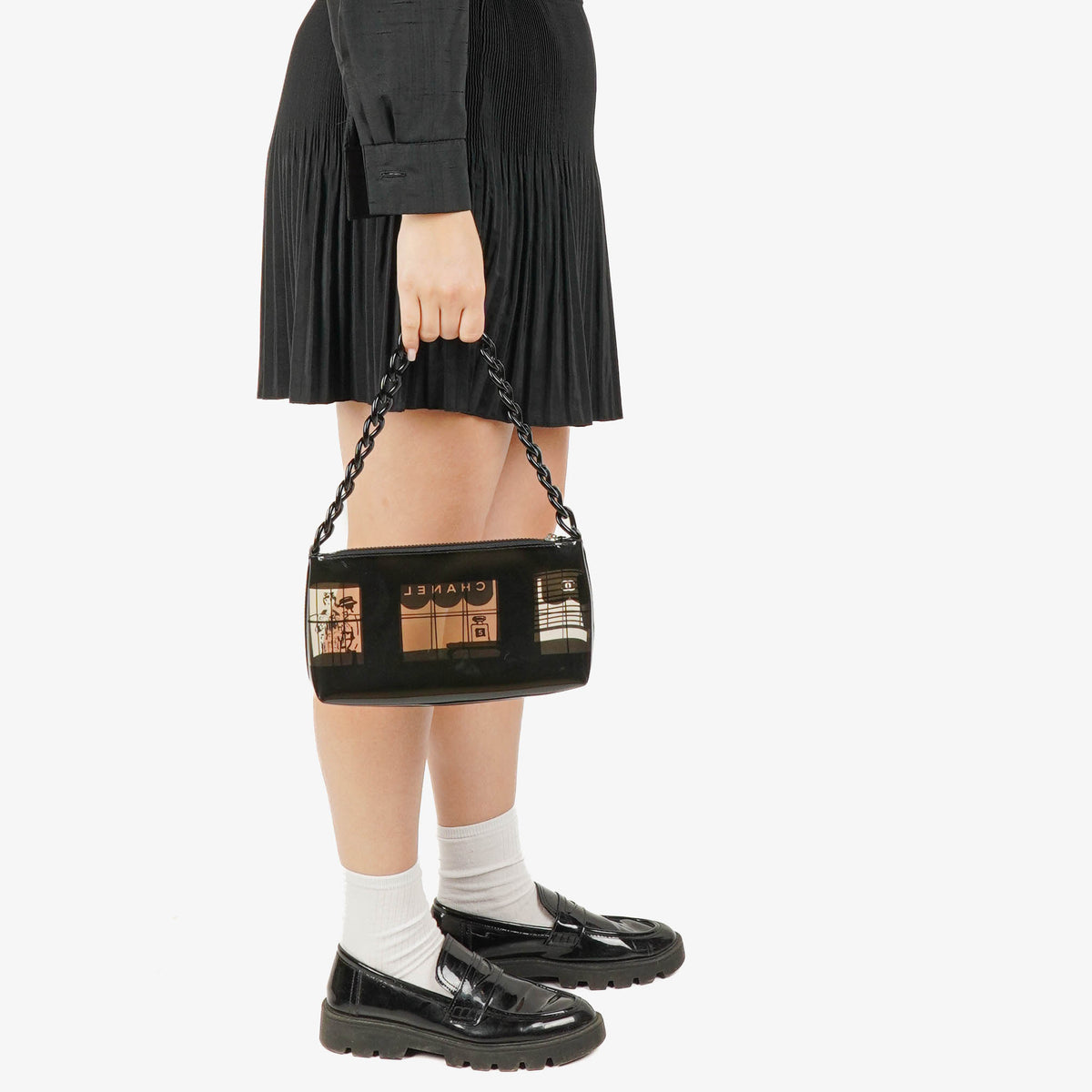 Chanel Black Vinyl Maison Window Print Shoulder Bag