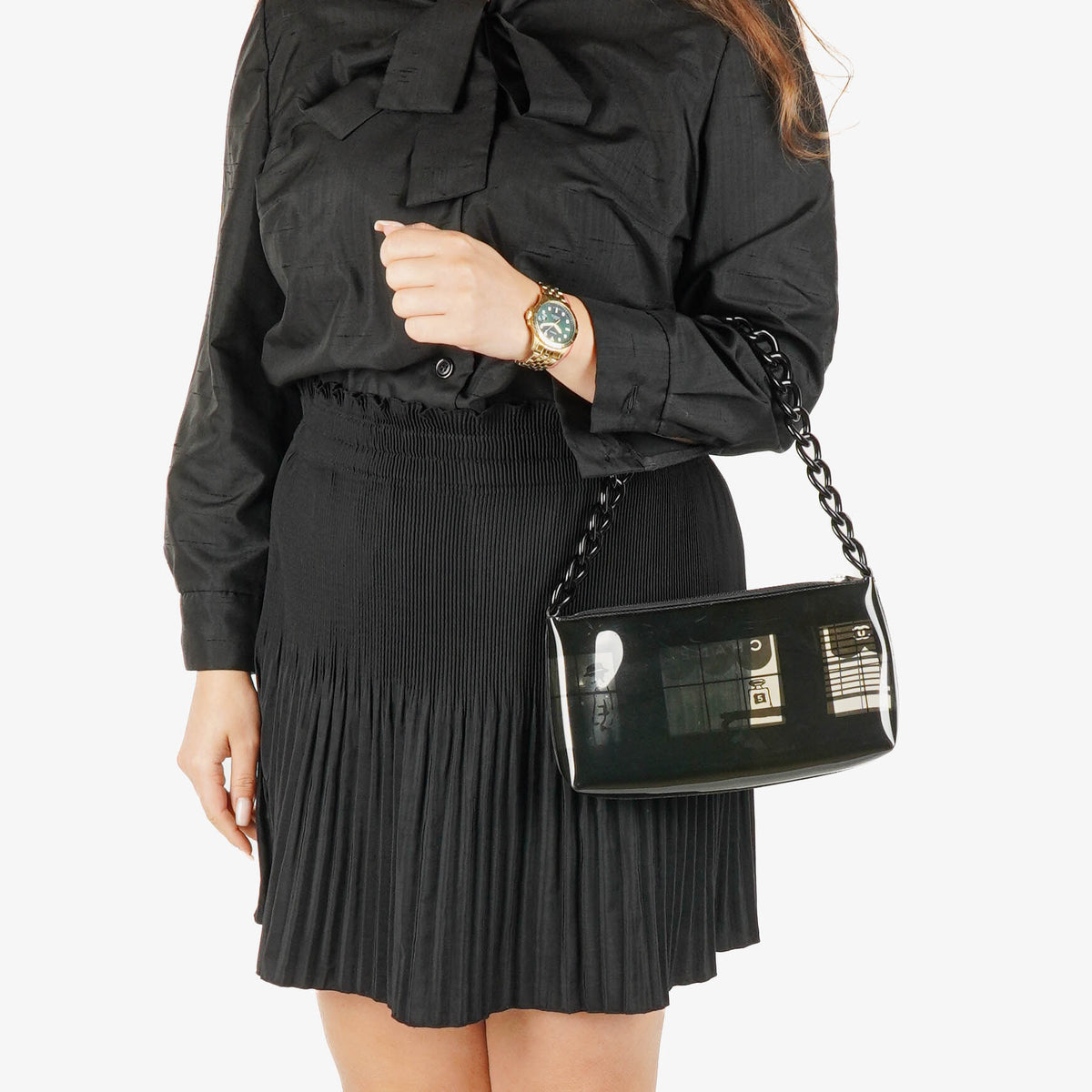 Chanel Black Vinyl Maison Window Print Shoulder Bag