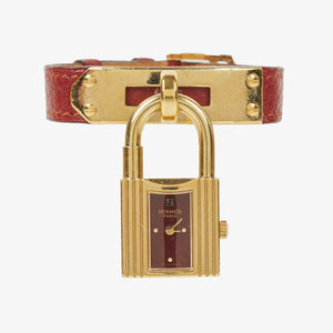 Hermes Kelly Burgundy Leather Gold Plated Watch