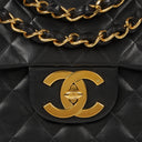 Chanel Maxi CC Classic Single Flap Maxi Logo Bag Black Quilted Lambskin 24K Gold-Plated Hardware