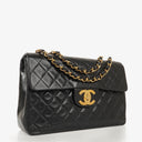 Chanel Maxi CC Classic Single Flap Maxi Logo Bag Black Quilted Lambskin 24K Gold-Plated Hardware
