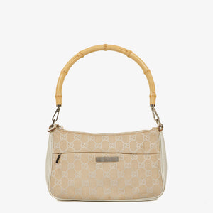 Gucci Bamboo Top Handle Biege GG Canvas Bag