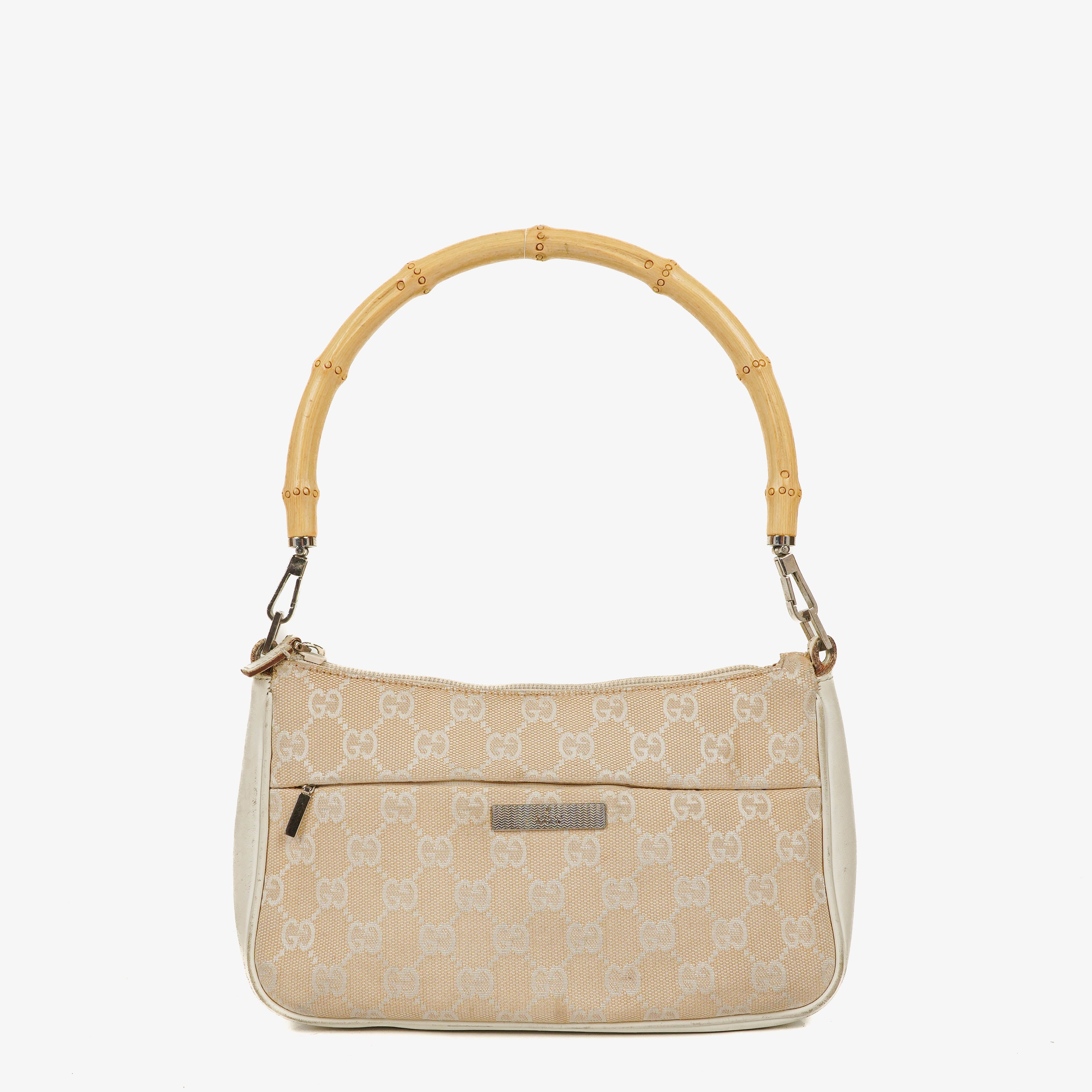 Gucci Bamboo Top Handle Biege GG Canvas Bag