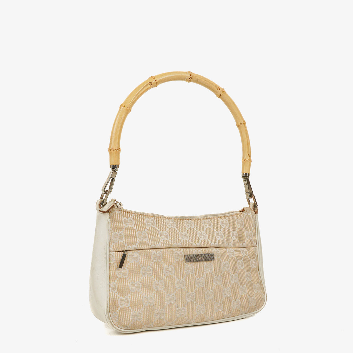 Gucci Bamboo Top Handle Biege GG Canvas Bag
