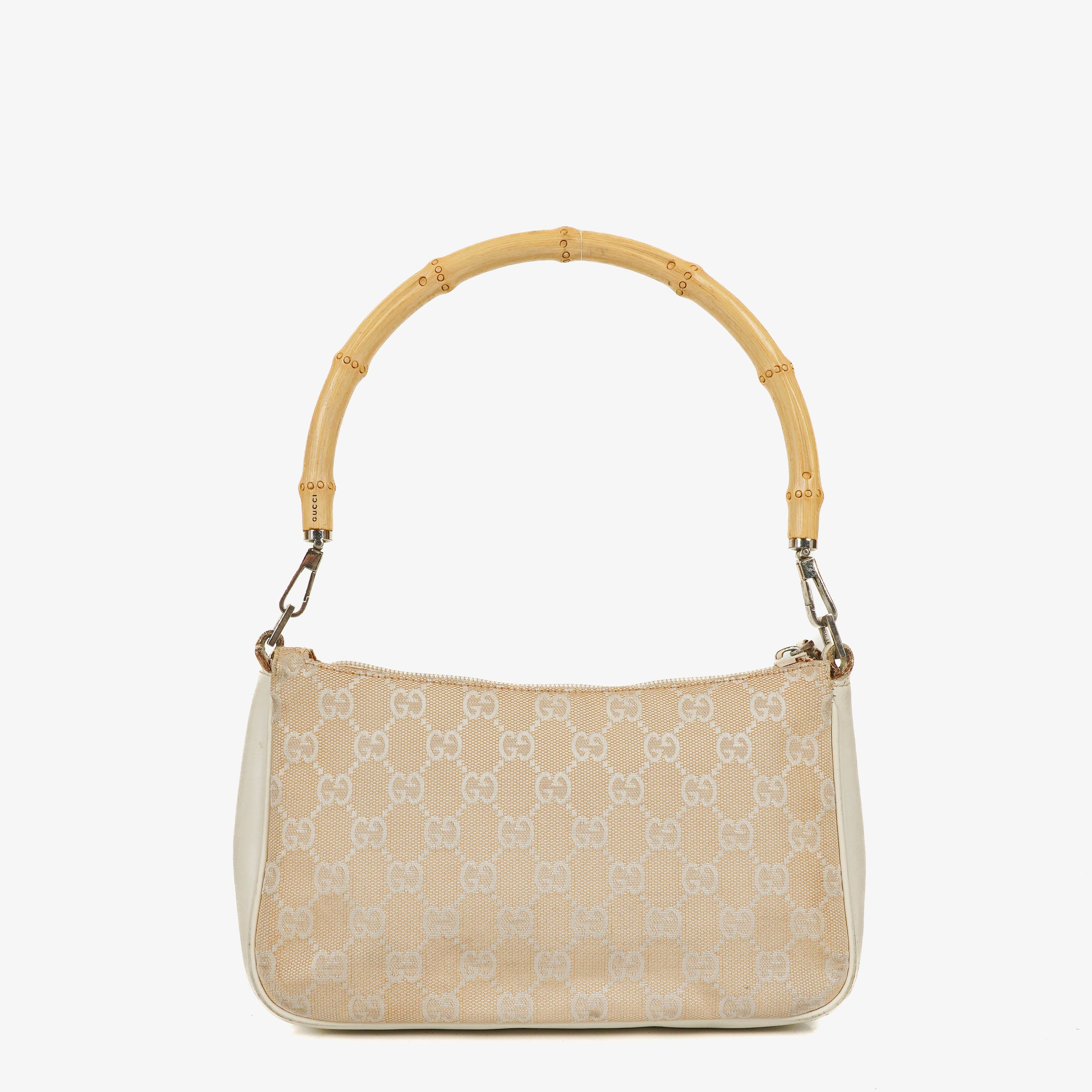 Gucci Bamboo Top Handle Biege GG Canvas Bag