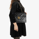 Chanel Maxi CC Classic Single Flap Maxi Logo Bag Black Quilted Lambskin 24K Gold-Plated Hardware