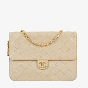 Chanel Medium Classic Single Flap Bag Beige Quilted Lambskin