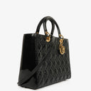 Christian Dior Large Lady Dior Black Cannage Quilted Patent Leather Bag