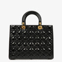 Christian Dior Large Lady Dior Black Cannage Quilted Patent Leather Bag