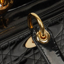 Christian Dior Large Lady Dior Black Cannage Quilted Patent Leather Bag