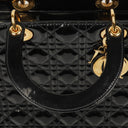 Christian Dior Large Lady Dior Black Cannage Quilted Patent Leather Bag