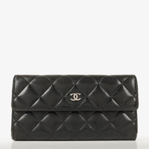 Chanel Long Flap Black Quillted Lambskin Wallet